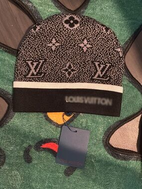 Black & White Monogram Knit Beanie
